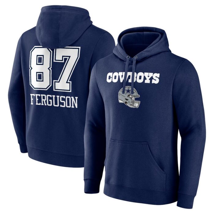 Jake Ferguson Dallas Cowboys Wordmark Player Name & Number Pullover Hoodie - Navy