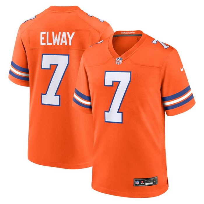 John Elway Denver Broncos Mile High Collection 1977 Throwback Retired Player Game Jersey - Orange