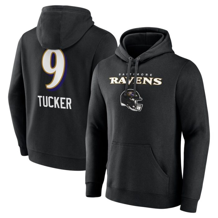 Justin Tucker Baltimore Ravens Team Wordmark Player Name & Number Pullover Hoodie - Black