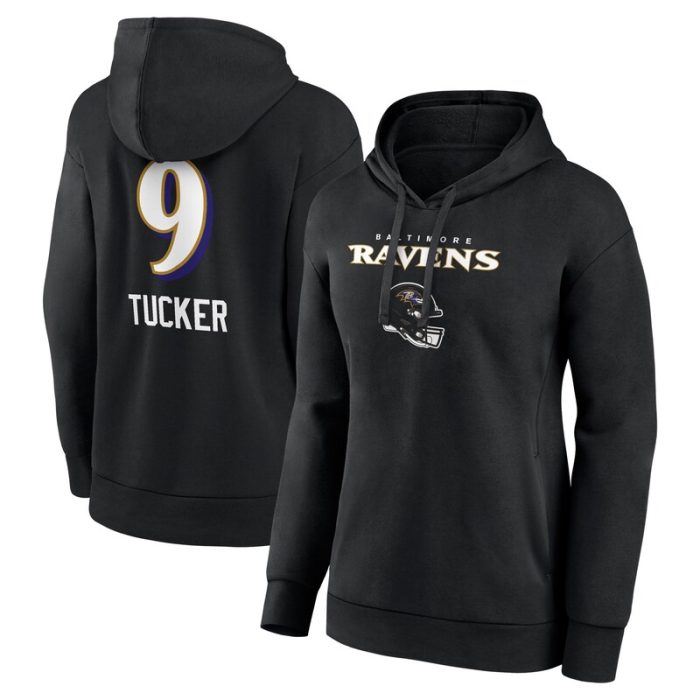 Justin Tucker Baltimore Ravens Women's Team Wordmark Player Name & Number Pullover Hoodie - Black