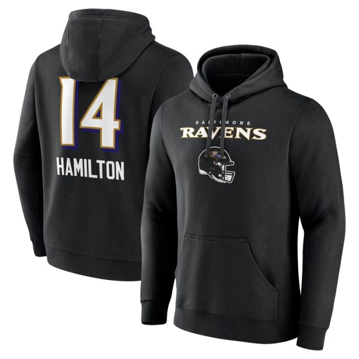 Kyle Hamilton Baltimore Ravens Team Wordmark Player Name & Number Pullover Hoodie - Black