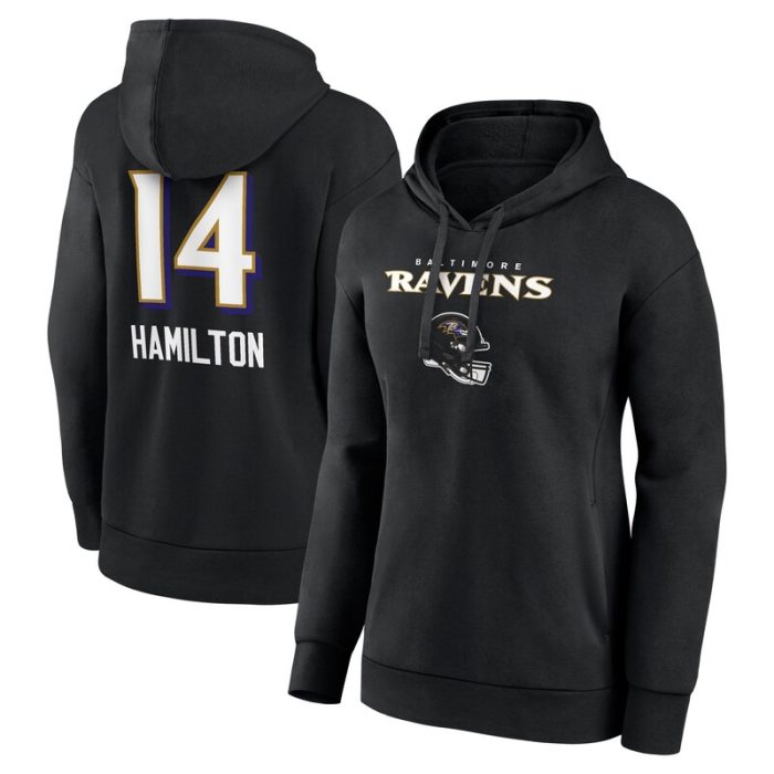 Kyle Hamilton Baltimore Ravens Women's Team Wordmark Player Name & Number Pullover Hoodie - Black