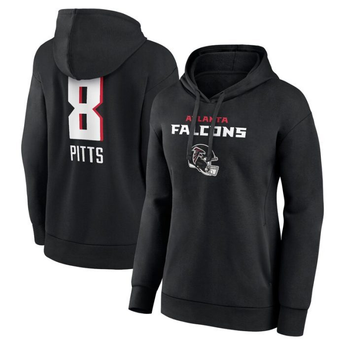 Kyle Pitts Atlanta Falcons Women's Team Wordmark Player Name & Number Pullover Hoodie - Black