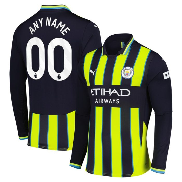 Manchester City 2024/25 Away Replica Long Sleeve Custom Jersey - Navy