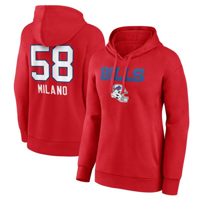 Matt Milano Buffalo Bills Women's Team Wordmark Player Name & Number Pullover Hoodie - Red