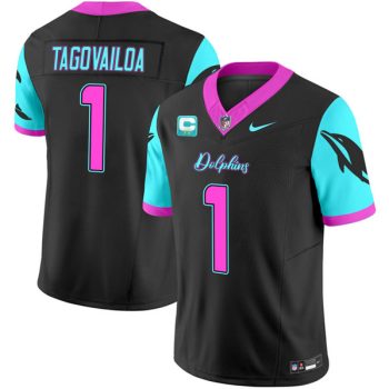 Men's Miami Dolphins #1 Tua Tagovailoa Black F.U.S.E. With 2-star C Patch "Miami Vice" Vapor Limited Football Stitched Jersey