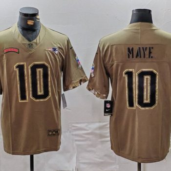 Men's New England Patriots #10 Drake Maye Olive 2022 Salute To Service Limited Football Stitched Jersey