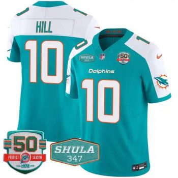 Miami Dolphins #10 Tyreek Hill Aqua F.U.S.E With 347 Shula Patch And 50th Perfect Season Patch Vapor Limited Football Stitched Jersey