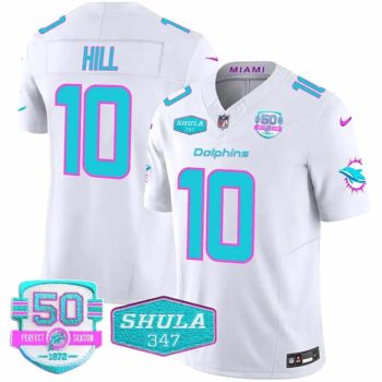 Miami Dolphins #10 Tyreek Hill White F.U.S.E. With 347 Shula Patch And 50th Perfect Season Patch Vapor Limited Football Stitched Jersey