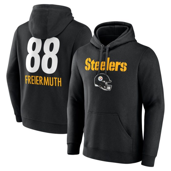 Pat Freiermuth Pittsburgh Steelers Team Wordmark Player Name & Number Pullover Hoodie - Black