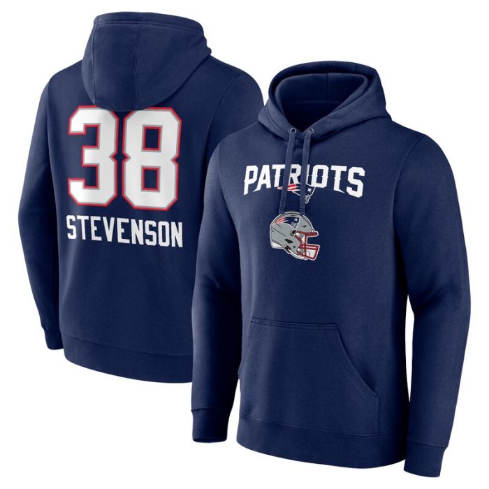 Rhamondre Stevenson New England Patriots Team Wordmark Player Name & Number Pullover Hoodie - Navy