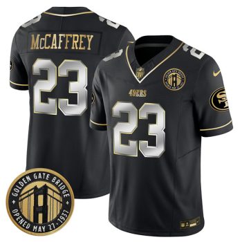 San Francisco 49ers #23 Christian McCaffrey Black F.U.S.E. Golden Gate Bridge Patch Vapor Limited Football Stitched Jersey