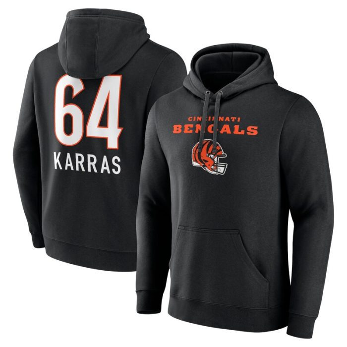 Ted Karras Cincinnati Bengals Team Wordmark Player Name & Number Pullover Hoodie - Black