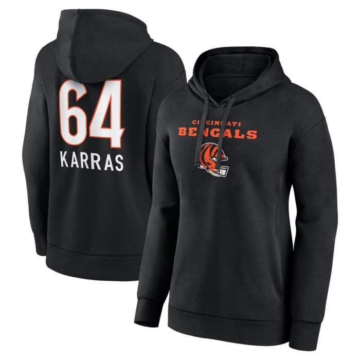 Ted Karras Cincinnati Bengals Women's Team Wordmark Player Name & Number Pullover Hoodie - Black