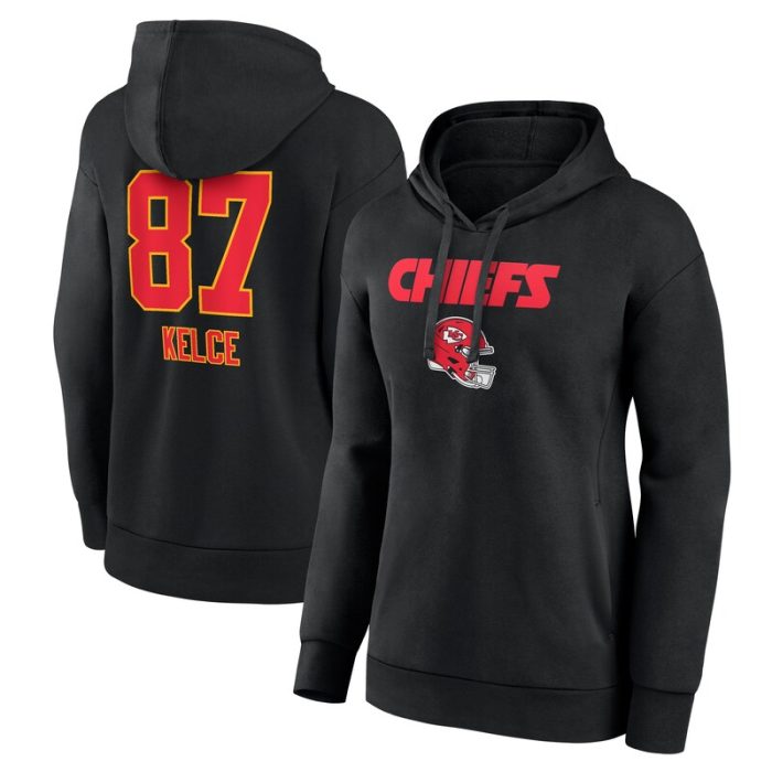 Travis Kelce Kansas City Chiefs Women's Team Wordmark Player Name & Number Pullover Hoodie - Black