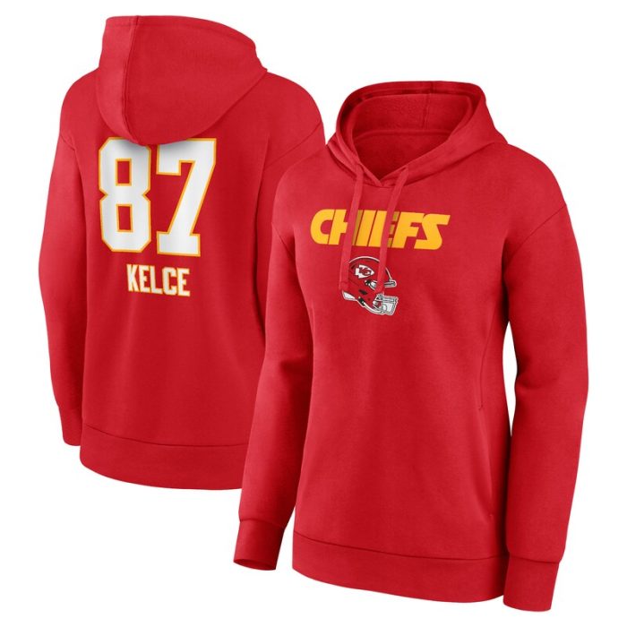 Travis Kelce Kansas City Chiefs Women's Team Wordmark Player Name & Number Pullover Hoodie - Red