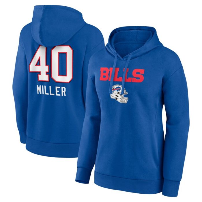 Von Miller Buffalo Bills Women's Team Wordmark Player Name & Number Pullover Hoodie - Royal