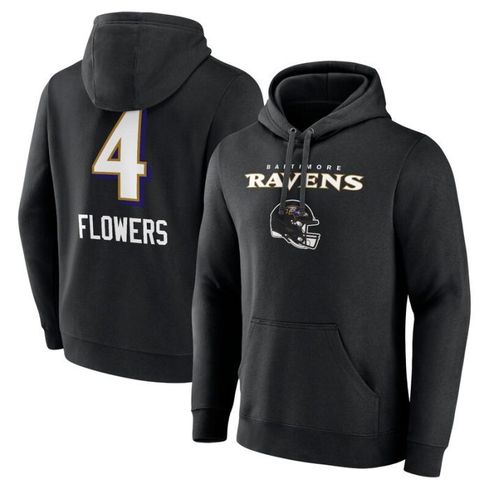 Zay Flowers Baltimore Ravens Team Wordmark Player Name & Number Pullover Hoodie - Black