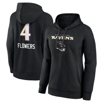 Zay Flowers Baltimore Ravens Women's Team Wordmark Player Name & Number Pullover Hoodie - Black