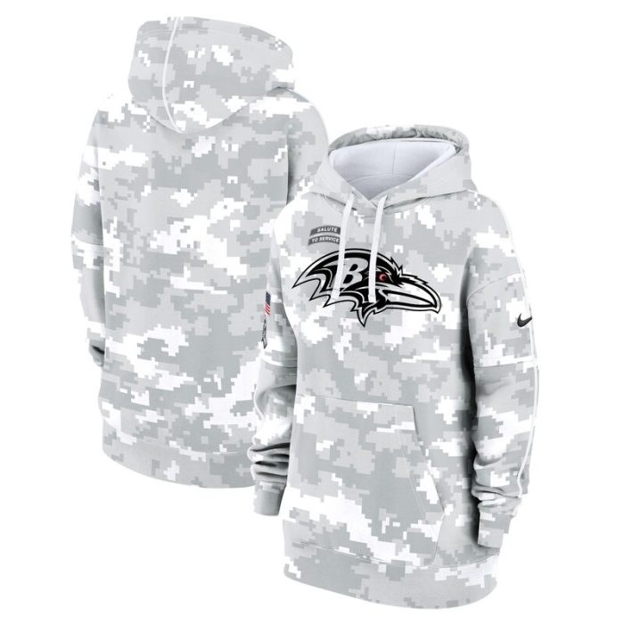 Baltimore Ravens Women's 2024 Salute To Service Club Fleece Pullover Hoodie - Arctic Camo