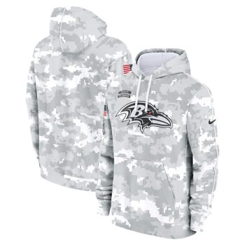 Baltimore Ravens Youth 2024 Salute To Service Pullover Hoodie - White/Gray