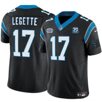 Carolina Panthers #17 Xavier Legette Black 2024 With Dradt Patch And 30th Anniversary Patch F.U.S.E. Vapor Limited Football Stitched Jersey