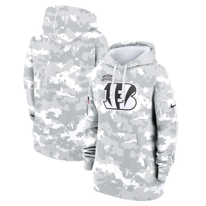 Cincinnati Bengals Women's 2024 Salute To Service Club Fleece Pullover Hoodie - Arctic Camo