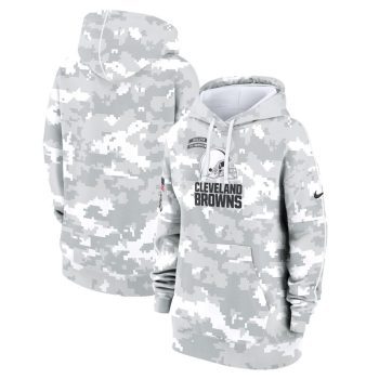 Cleveland Browns Women's 2024 Salute To Service Club Fleece Pullover Hoodie - Arctic Camo