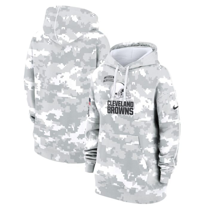 Cleveland Browns Women's 2024 Salute To Service Club Fleece Pullover Hoodie - Arctic Camo