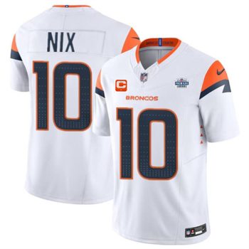 Denver Broncos #10 Bo Nix White 2024 F.U.S.E. With Draft Pacth and 1-Star C Patch Vapor Limited Football Stitched Jersey