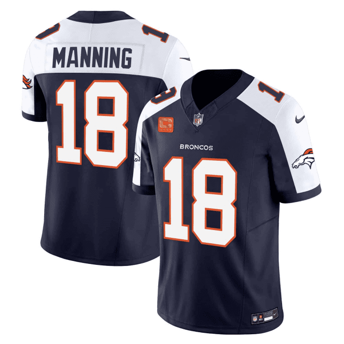 Denver Broncos #18 Peyton Manning Navy 2024 F.U.S.E. With 4-Star C Patch Vapor Limited Stitched Jersey