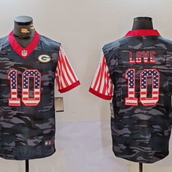 Green Bay Packers #10 Jordan Love Camo USA Flag Limited Football Stitched Jersey