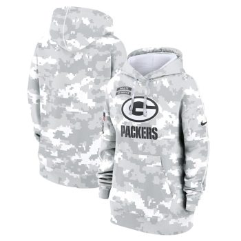 Green Bay Packers Women's 2024 Salute To Service Club Fleece Pullover Hoodie - Arctic Camo