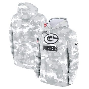 Green Bay Packers Youth 2024 Salute To Service Pullover Hoodie - White/Gray