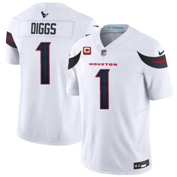 Houston Texans #1 Stefon Diggs White 2024 Vapor F.U.S.E. With 4-Star C Patch Limited Football Stitched Jersey