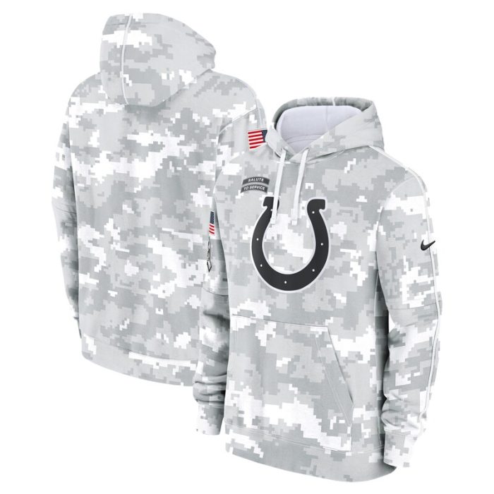 Indianapolis Colts Youth 2024 Salute To Service Pullover Hoodie - White/Gray