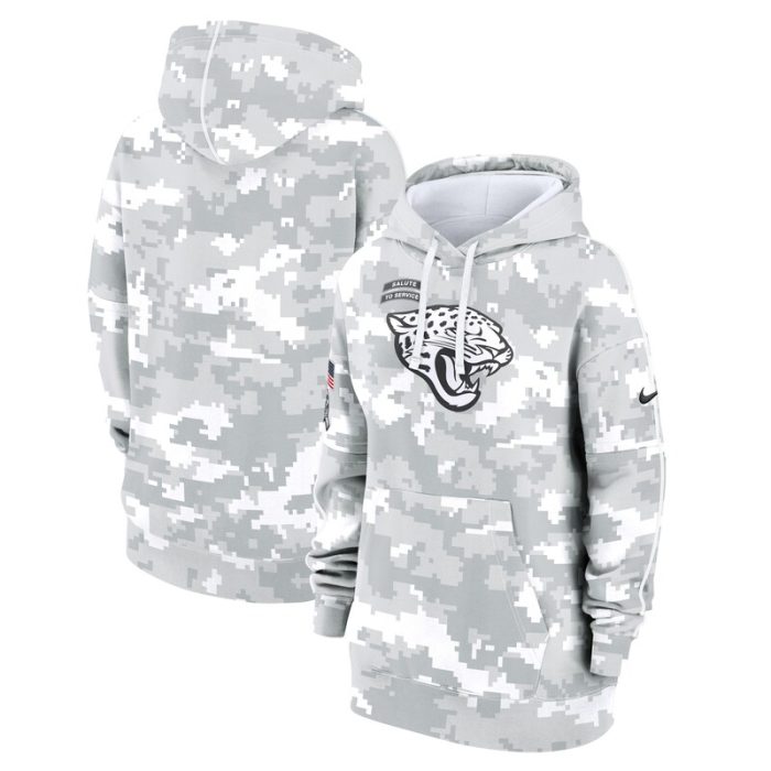 Jacksonville Jaguars Women's 2024 Salute To Service Club Fleece Pullover Hoodie - Arctic Camo