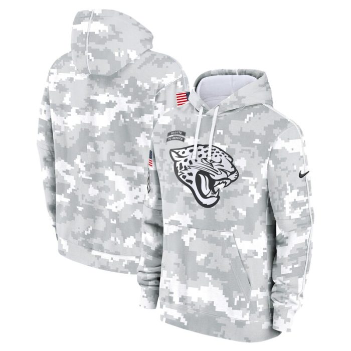 Jacksonville Jaguars Youth 2024 Salute To Service Pullover Hoodie - White/Gray