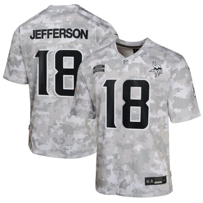 Justin Jefferson Minnesota Vikings Youth 2024 Salute to Service Game Jersey - Arctic Camo