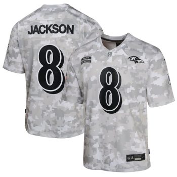 Lamar Jackson Baltimore Ravens Youth 2024 Salute to Service Game Jersey - Arctic Camo