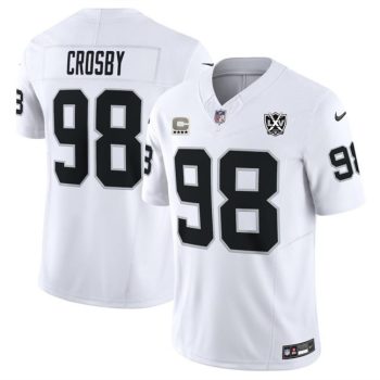 Las Vegas Raiders #98 Maxx Crosby White 2024 F.U.S.E With 4-Star C Patch And 65th Anniversary Patch Vapor Football Stitched Jersey