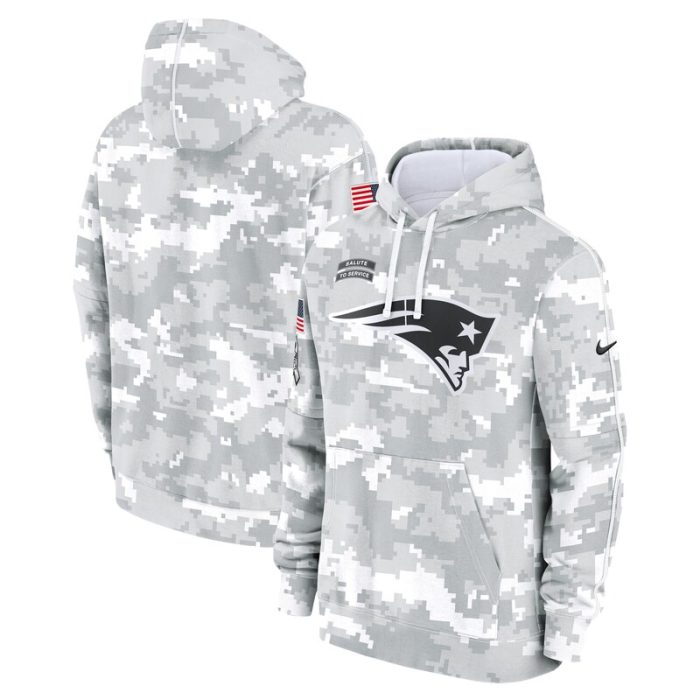 New England Patriots Youth 2024 Salute To Service Pullover Hoodie - White/Gray