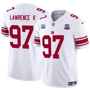 New York Giants #97 Dexter Lawrence II White 2024 F.U.S.E. With 3-Star C Patch And 100TH Season Patch Vapor Untouchable Limited Stitched Jersey