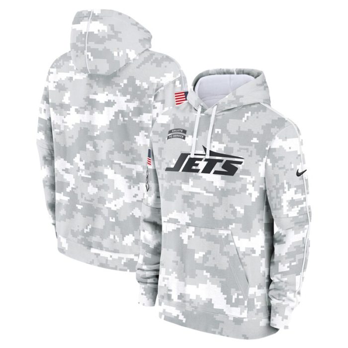 New York Jets Youth 2024 Salute To Service Pullover Hoodie - White/Gray