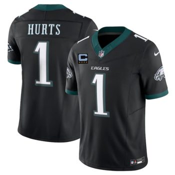 Philadelphia Eagles #1 Jalen Hurts Black 2024 F.U.S.E. With 4-Star C Patch Vapor Untouchable Limited Football Stitched Jersey