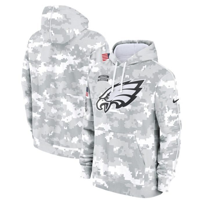 Philadelphia Eagles Youth 2024 Salute To Service Pullover Hoodie - White/Gray