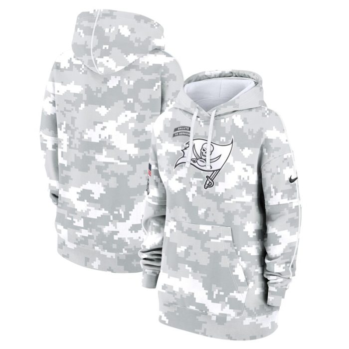 Tampa Bay Buccaneers Women's 2024 Salute To Service Club Fleece Pullover Hoodie - Arctic Camo