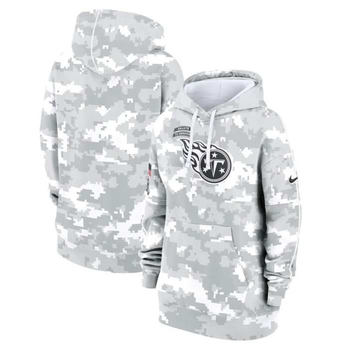 Tennessee Titans Women's 2024 Salute To Service Club Fleece Pullover Hoodie - Arctic Camo