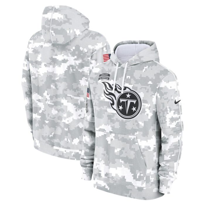 Tennessee Titans Youth 2024 Salute To Service Pullover Hoodie - White/Gray