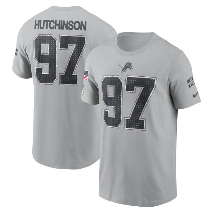 Aidan Hutchinson Detroit Lions 2024 Salute To Service Name & Number T-Shirt - Gray